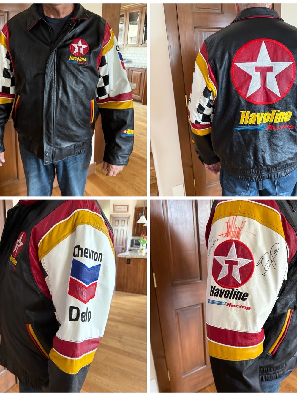 CUSTOM VINTAGE CHEVRON TEXACO NASCAR RACING LEATHER JACKET 3 AUTOGRAPHS MEN XL - Picture 5 of 16